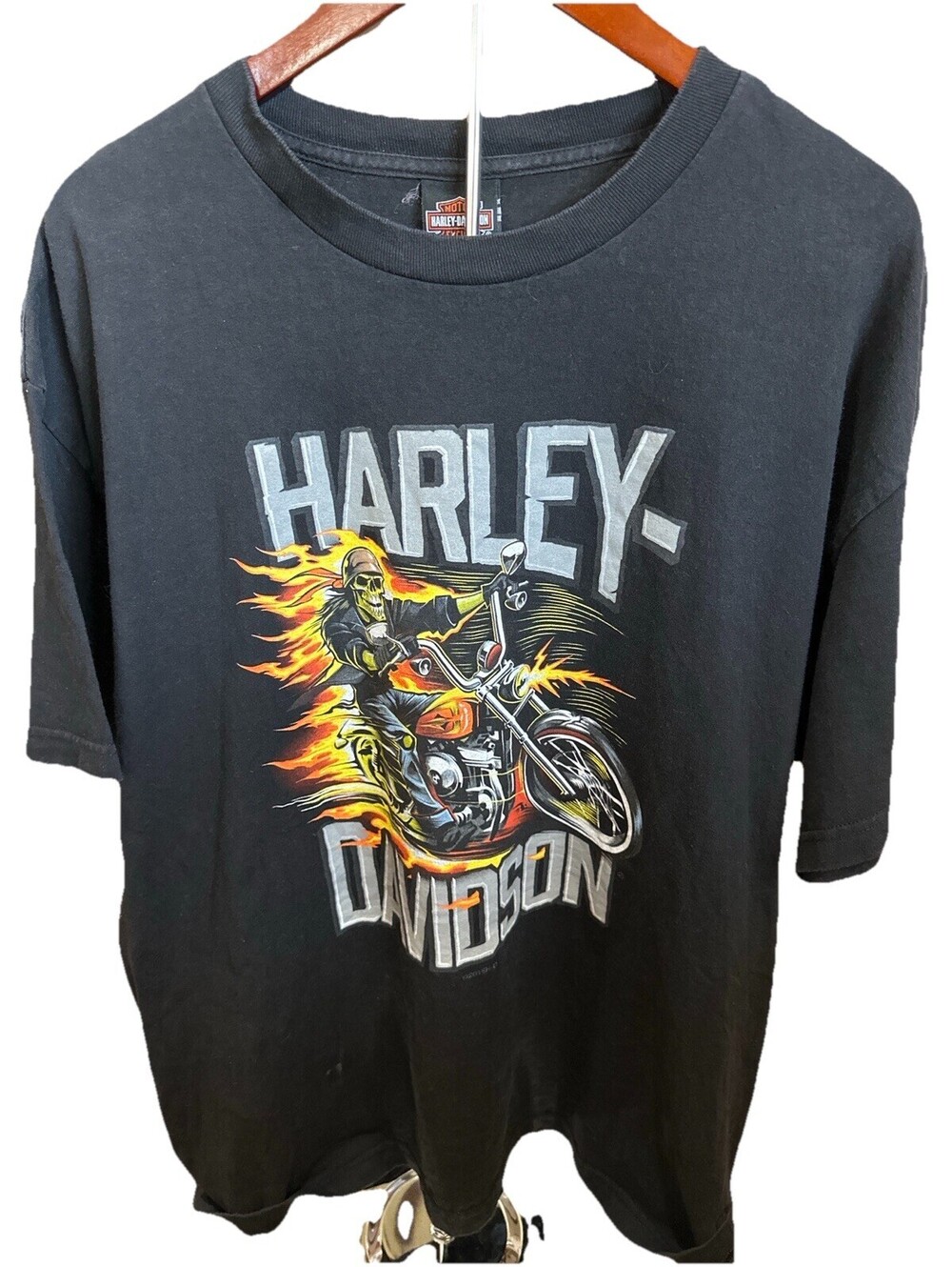 Harley Davidson Silverton CO Skull Flame Biker Tee Black XL W/ Back Graphic